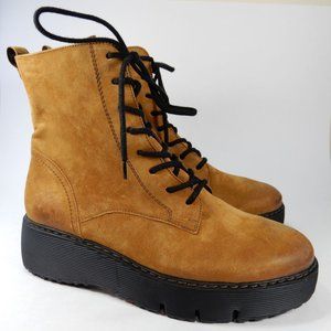 PAUL GREEN Gianna Lace Up Platform Moto Bootie BOOTS Size 9 Cognac NEW $499